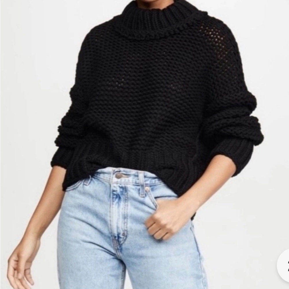 Free People My Only Sunshine Black Chunky Knit Mock Neck Sweater size S